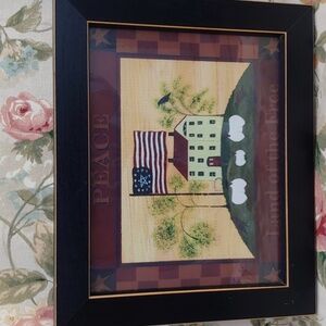 Americana Framed Wall Art With Vintage American Flag